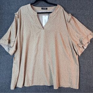 BloomChic Blouse Womens 30 Plus Beige Polka Dot Ruffle Sleeve Swing Trapeze